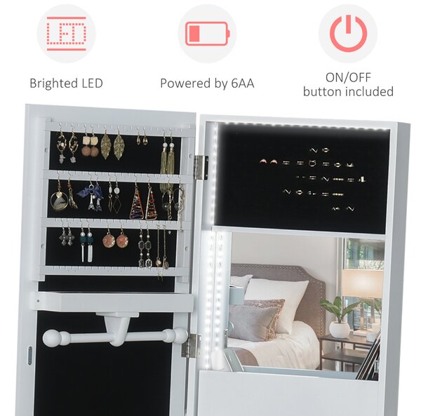 HOMCOM Jewellery Cabinet with LED Light, 2 Mirrors, Drawers, Hooks, Shelves, Make-Up Vanity Dresser, Adjustable, White. Aosom UK