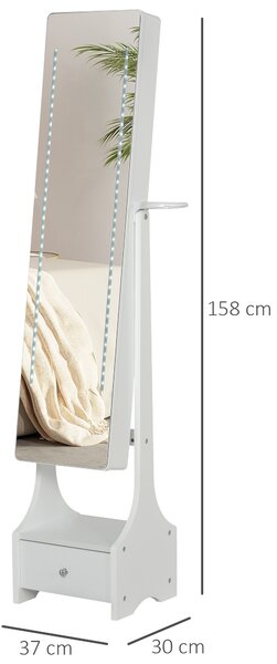 HOMCOM Jewellery Cabinet with Mirror, Freestanding Armoire LED Lights, Hooks, Drawer, Hairdryer Holder, Vanity Adjustable, White Aosom UK
