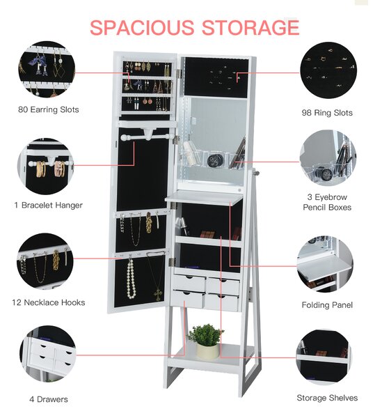 HOMCOM Jewellery Cabinet with LED Light, 2 Mirrors, Drawers, Hooks, Shelves, Make-Up Vanity Dresser, Adjustable, White. Aosom UK