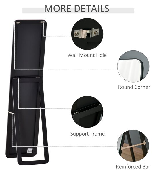 HOMCOM Full Length Mirror, Free Standing or Wall Hanging, Tall Full Body Mirror for Bedroom, Hallway, Black Aosom UK