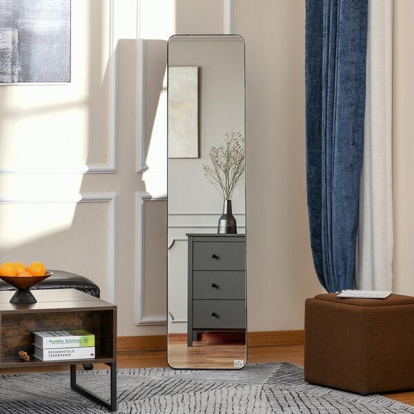 HOMCOM Full Length Mirror, Free Standing or Wall Hanging, Tall Full Body Mirror for Bedroom, Hallway, Black Aosom UK