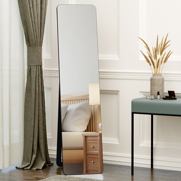 HOMCOM Full Length Mirror, Free Standing or Wall Hanging, Tall Full Body Mirror for Bedroom, Hallway, Black Aosom UK
