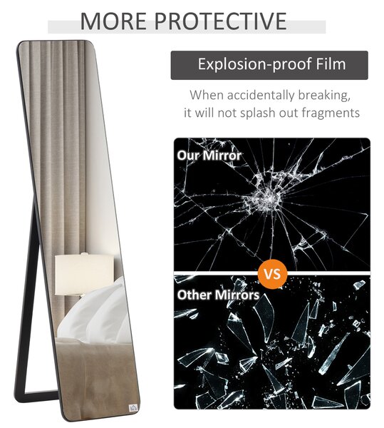 HOMCOM Full Length Mirror, Free Standing or Wall Hanging, Tall Full Body Mirror for Bedroom, Hallway, Black Aosom UK