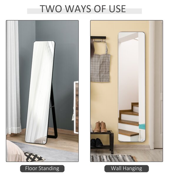 HOMCOM Full Length Mirror, Free Standing or Wall Hanging, Tall Full Body Mirror for Bedroom, Hallway, Black Aosom UK