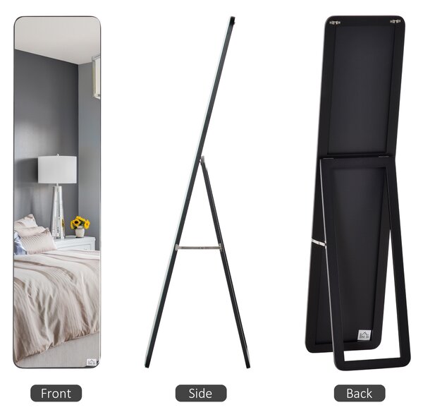 HOMCOM Full Length Mirror, Free Standing or Wall Hanging, Tall Full Body Mirror for Bedroom, Hallway, Black Aosom UK