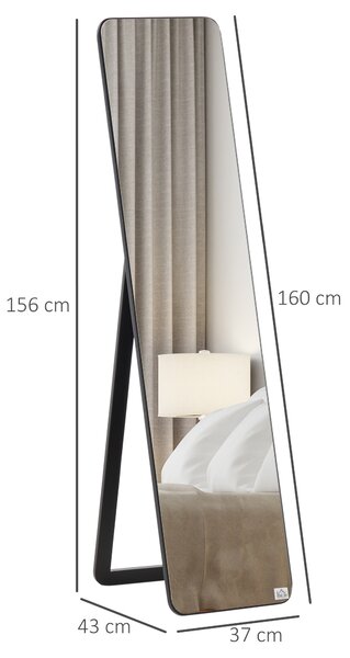 HOMCOM Full Length Mirror, Free Standing or Wall Hanging, Tall Full Body Mirror for Bedroom, Hallway, Black Aosom UK