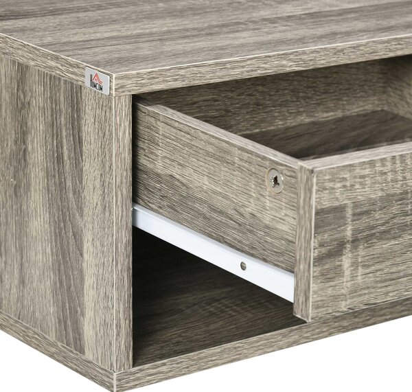 HOMCOM Set of Two Floating Bedside Tables Wall Mounted Nightstands with Drawer and Shelf for Bedroom, Brown Wood-Effect Aosom UK