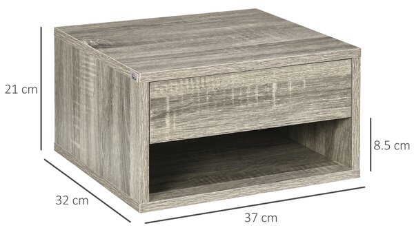 HOMCOM Set of Two Floating Bedside Tables Wall Mounted Nightstands with Drawer and Shelf for Bedroom, Brown Wood-Effect Aosom UK