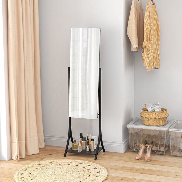 HOMCOM Free Standing Full-Length Mirror with Storage Shelf, Adjustable Angle for Living Room, Bedroom, Hallway Aosom UK
