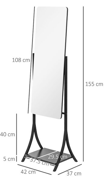 HOMCOM Free Standing Full-Length Mirror with Storage Shelf, Adjustable Angle for Living Room, Bedroom, Hallway Aosom UK