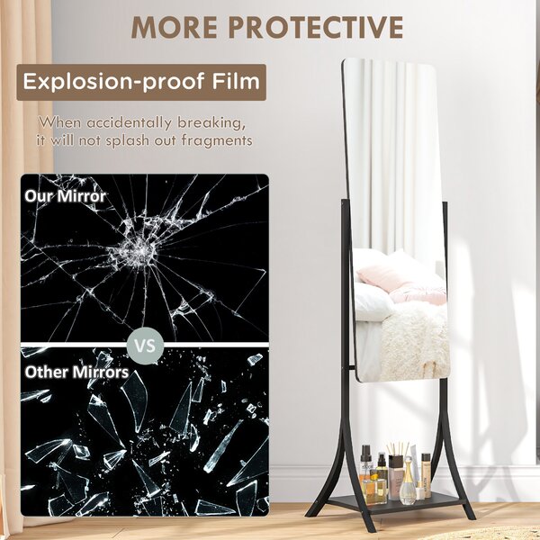 HOMCOM Free Standing Full-Length Mirror with Storage Shelf, Adjustable Angle for Living Room, Bedroom, Hallway Aosom UK