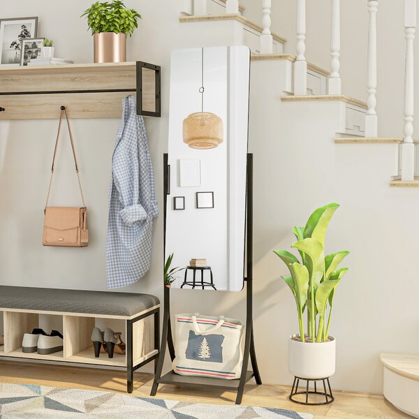 HOMCOM Free Standing Full-Length Mirror with Storage Shelf, Adjustable Angle for Living Room, Bedroom, Hallway Aosom UK