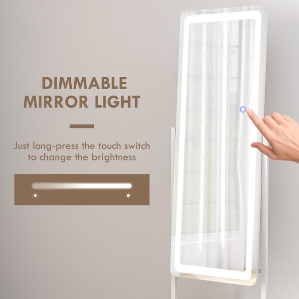 HOMCOM Full Length Dressing Mirror with LED Lights, Adjustable Colour Temperature, Storage Shelf, Ideal for Outfit Checks Aosom UK