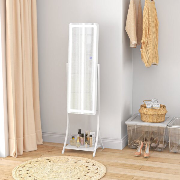 HOMCOM Full Length Dressing Mirror with LED Lights, Adjustable Colour Temperature, Storage Shelf, Ideal for Outfit Checks Aosom UK