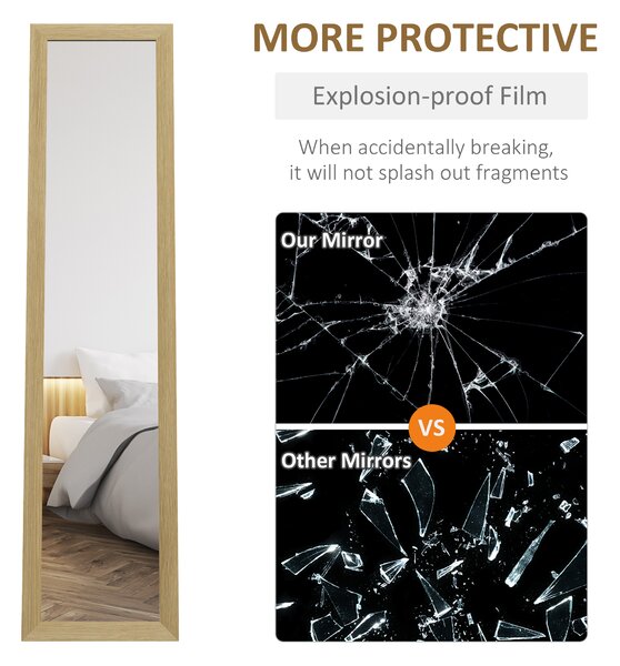 HOMCOM Full Length Wall Mirror w/ Anti-Slip Pads & Wood-Effect Frame for Bedroom, Hallway or Lounge, 155 x 40 cm, Natural Aosom UK