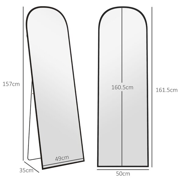 HOMCOM Full Length Mirror, 162x50cm Arched Free Standing Floor Mirror w/ Aluminium Alloy Frame, Hanging or Leaning for Living Room, Bedroom Aosom UK