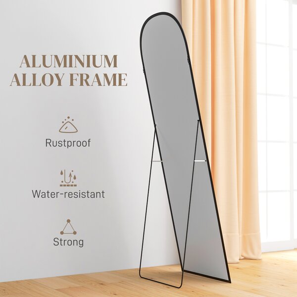 HOMCOM Full Length Mirror, 162x50cm Arched Free Standing Floor Mirror w/ Aluminium Alloy Frame, Hanging or Leaning for Living Room, Bedroom Aosom UK