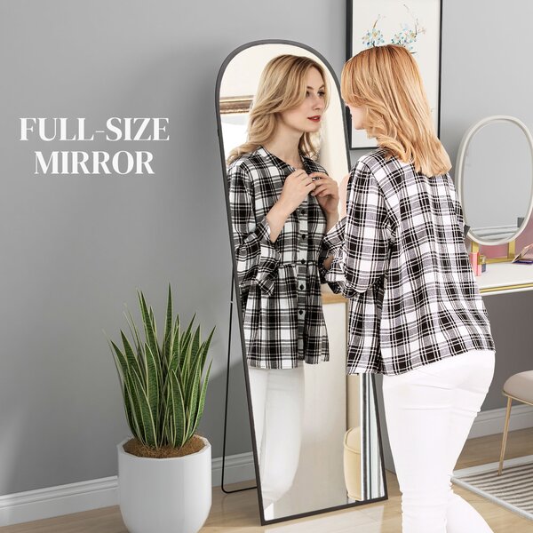 HOMCOM Full Length Mirror, 162x50cm Arched Free Standing Floor Mirror w/ Aluminium Alloy Frame, Hanging or Leaning for Living Room, Bedroom Aosom UK