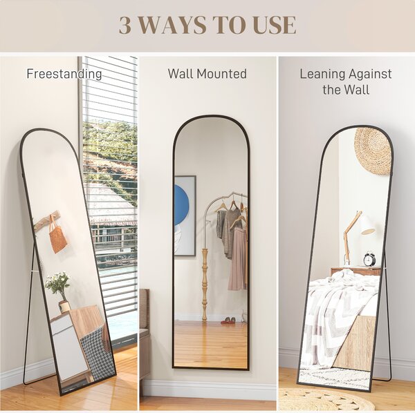 HOMCOM Full Length Mirror, 162x50cm Arched Free Standing Floor Mirror w/ Aluminium Alloy Frame, Hanging or Leaning for Living Room, Bedroom Aosom UK
