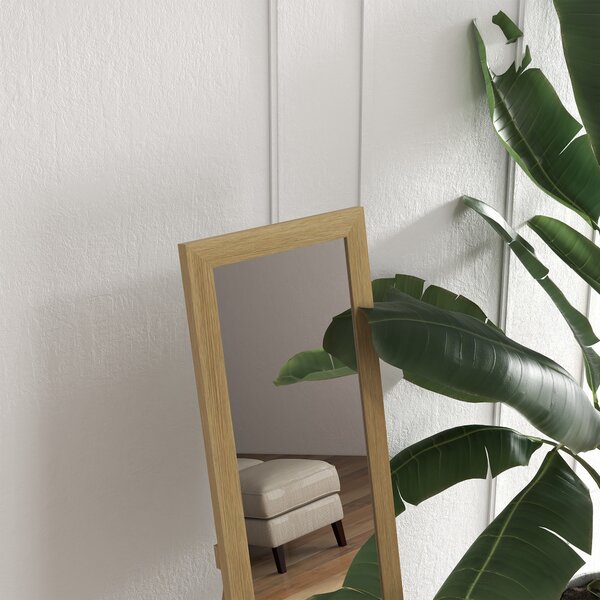 HOMCOM Full Length Wall Mirror w/ Anti-Slip Pads & Wood-Effect Frame for Bedroom, Hallway or Lounge, 155 x 40 cm, Natural Aosom UK