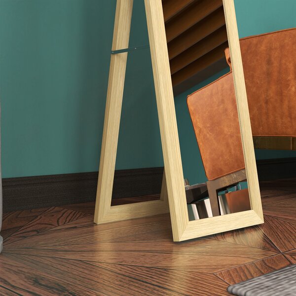 HOMCOM Full Length Wall Mirror w/ Anti-Slip Pads & Wood-Effect Frame for Bedroom, Hallway or Lounge, 155 x 40 cm, Natural Aosom UK