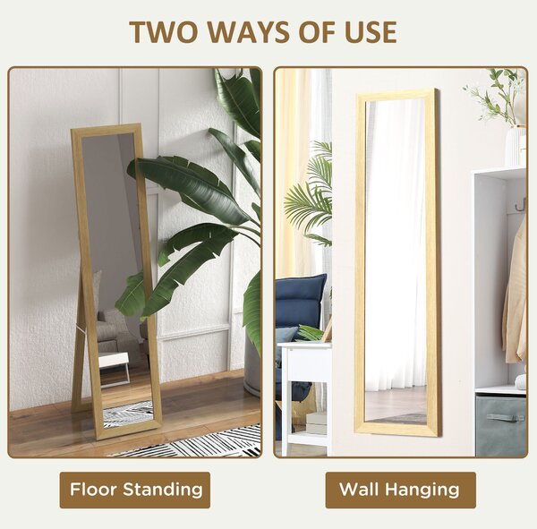 HOMCOM Full Length Wall Mirror w/ Anti-Slip Pads & Wood-Effect Frame for Bedroom, Hallway or Lounge, 155 x 40 cm, Natural Aosom UK