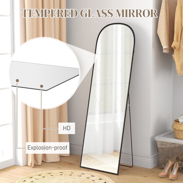 HOMCOM Full Length Mirror, 162x50cm Arched Free Standing Floor Mirror w/ Aluminium Alloy Frame, Hanging or Leaning for Living Room, Bedroom Aosom UK