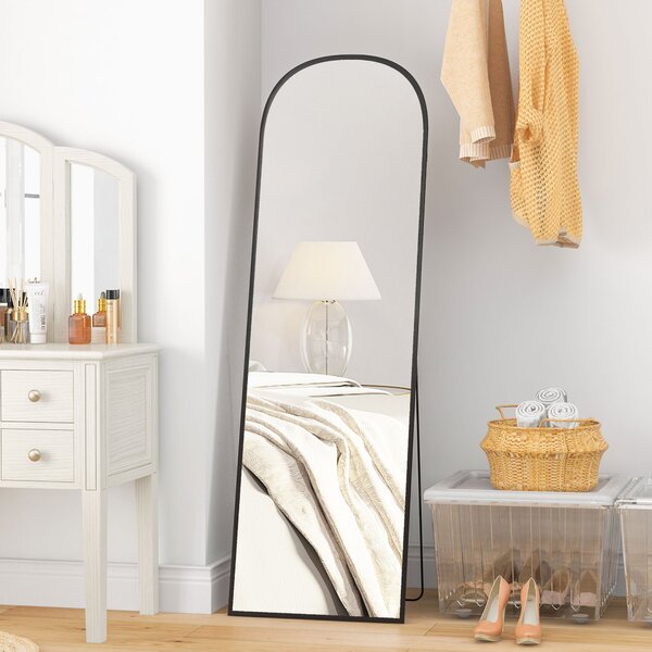 HOMCOM Full Length Mirror, 162x50cm Arched Free Standing Floor Mirror w/ Aluminium Alloy Frame, Hanging or Leaning for Living Room, Bedroom Aosom UK