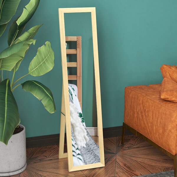 HOMCOM Full Length Wall Mirror w/ Anti-Slip Pads & Wood-Effect Frame for Bedroom, Hallway or Lounge, 155 x 40 cm, Natural Aosom UK