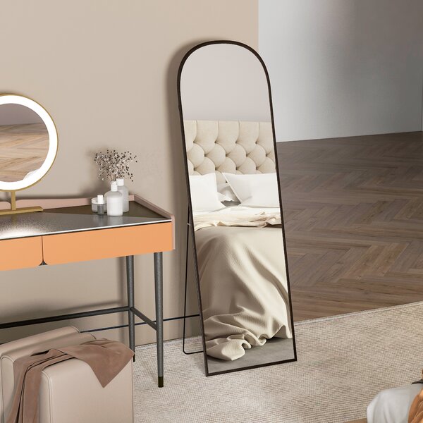HOMCOM Full Length Mirror, 162x50cm Arched Free Standing Floor Mirror w/ Aluminium Alloy Frame, Hanging or Leaning for Living Room, Bedroom Aosom UK