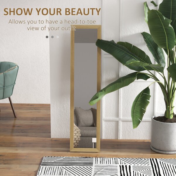 HOMCOM Full Length Wall Mirror w/ Anti-Slip Pads & Wood-Effect Frame for Bedroom, Hallway or Lounge, 155 x 40 cm, Natural Aosom UK