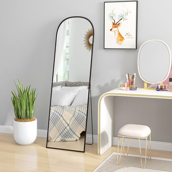 HOMCOM Full Length Mirror, 162x50cm Arched Free Standing Floor Mirror w/ Aluminium Alloy Frame, Hanging or Leaning for Living Room, Bedroom Aosom UK