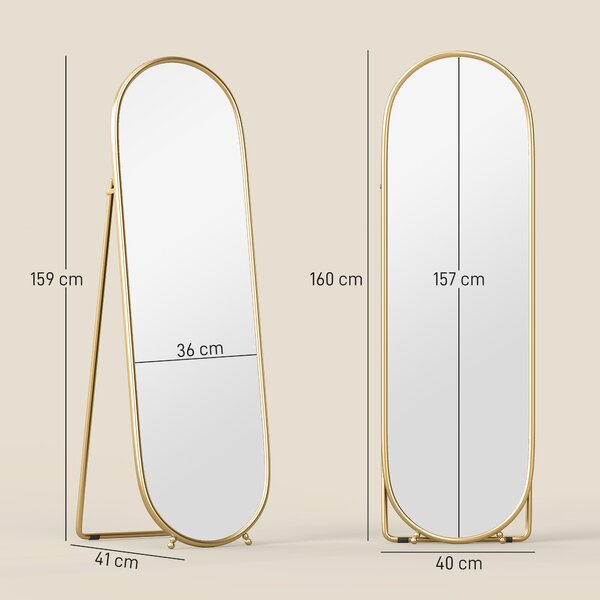 HOMCOM 40 x 160cm Full Length Mirror, Floor Standing, Wall-Mounted or Leaning Against Wall Tall Mirror w/ Support Frame Aosom UK