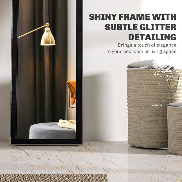 HOMCOM Full Length Mirror, 37 x 157cm Wall Mounted, Leaning, Free Standing Mirror, Framed Full Body Mirror for Living Room, Bedroom, Black Aosom UK
