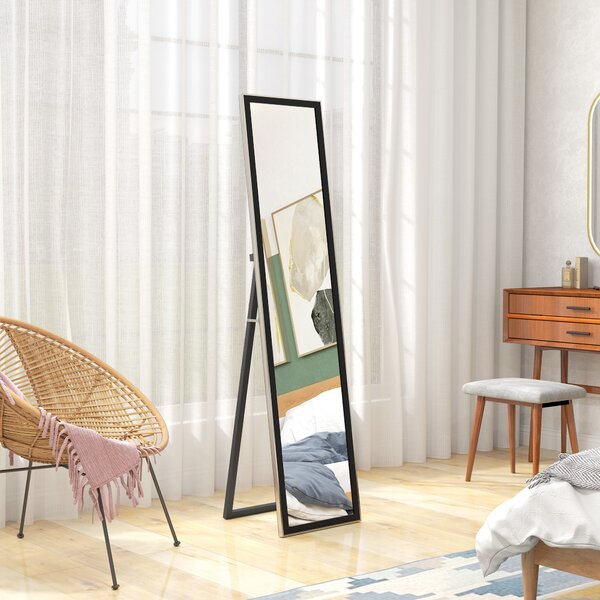 HOMCOM Full Length Mirror, 37 x 157cm Wall Mounted, Leaning, Free Standing Mirror, Framed Full Body Mirror for Living Room, Bedroom, Black Aosom UK