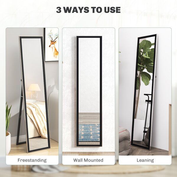 HOMCOM Full Length Mirror, 37 x 157cm Wall Mounted, Leaning, Free Standing Mirror, Framed Full Body Mirror for Living Room, Bedroom, Black Aosom UK