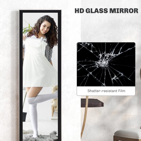 HOMCOM Full Length Mirror, 37 x 157cm Wall Mounted, Leaning, Free Standing Mirror, Framed Full Body Mirror for Living Room, Bedroom, Black Aosom UK