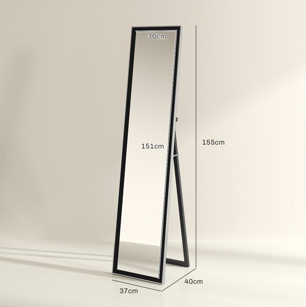 HOMCOM Full Length Mirror, 37 x 157cm Wall Mounted, Leaning, Free Standing Mirror, Framed Full Body Mirror for Living Room, Bedroom, Black Aosom UK