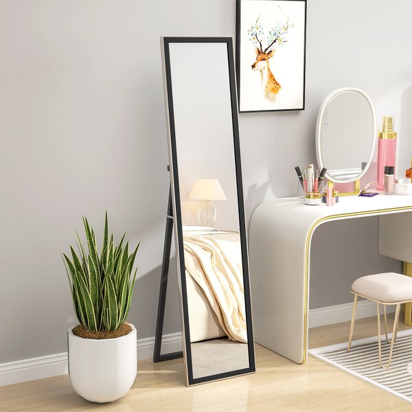 HOMCOM Full Length Mirror, 37 x 157cm Wall Mounted, Leaning, Free Standing Mirror, Framed Full Body Mirror for Living Room, Bedroom, Black Aosom UK
