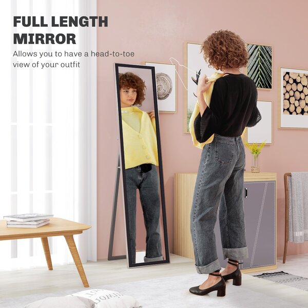 HOMCOM Full Length Mirror, 37 x 157cm Wall Mounted, Leaning, Free Standing Mirror, Framed Full Body Mirror for Living Room, Bedroom, Black Aosom UK
