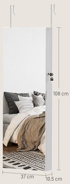 HOMCOM 108 x 37cm Lockable Jewellery Cabinet, with LED Lights - White Surface and Pink Lining