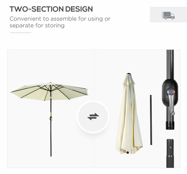 Outsunny 3m Outdoor Garden Umbrella, Tilting Garden Parasol with 8 Ribs, Crank Handle for Balcony and Garden Shade, Beige Aosom UK