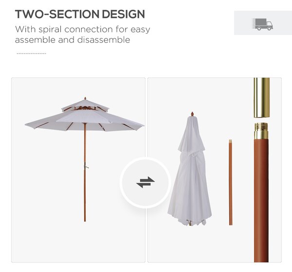 Outsunny Waterproof 2.7m Patio Umbrella Double Tier Garden Parasol Umbrella Outdoor Sun Umbrella Sunshade Bamboo Parasol Cream White Aosom UK