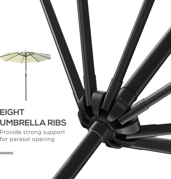 Outsunny 3m Outdoor Garden Umbrella, Tilting Garden Parasol with 8 Ribs, Crank Handle for Balcony and Garden Shade, Beige Aosom UK
