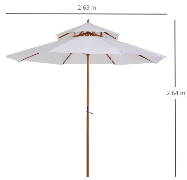 Outsunny Waterproof 2.7m Patio Umbrella Double Tier Garden Parasol Umbrella Outdoor Sun Umbrella Sunshade Bamboo Parasol Cream White Aosom UK