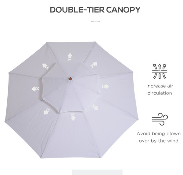 Outsunny Waterproof 2.7m Patio Umbrella Double Tier Garden Parasol Umbrella Outdoor Sun Umbrella Sunshade Bamboo Parasol Cream White Aosom UK