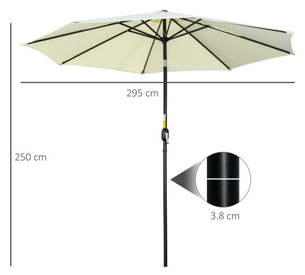 Outsunny 3m Outdoor Garden Umbrella, Tilting Garden Parasol with 8 Ribs, Crank Handle for Balcony and Garden Shade, Beige Aosom UK