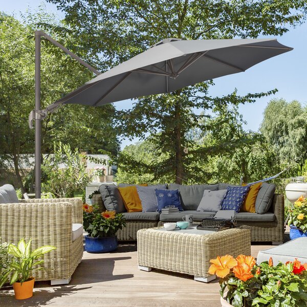 Outsunny Waterproof 3m Cantilever Parasol: 360° Rotating Hanging Sunshade, Aluminium Frame, 8 Ribs, Dark Grey Aosom UK