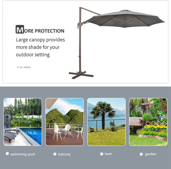 Outsunny Waterproof 3m Cantilever Parasol: 360° Rotating Hanging Sunshade, Aluminium Frame, 8 Ribs, Dark Grey Aosom UK
