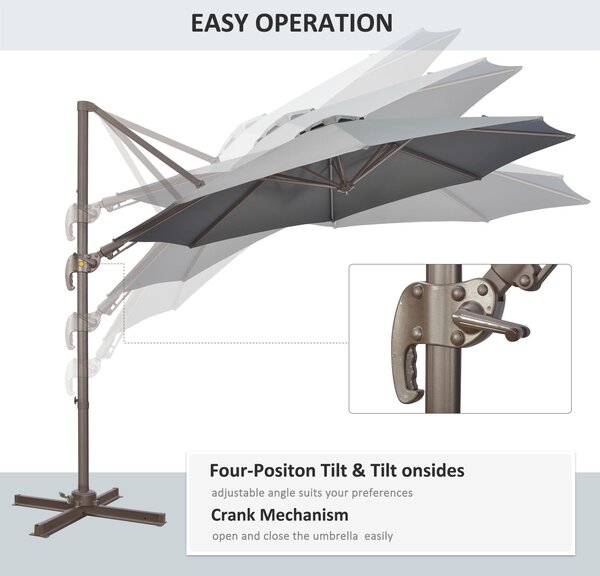 Outsunny Waterproof 3m Cantilever Parasol: 360° Rotating Hanging Sunshade, Aluminium Frame, 8 Ribs, Dark Grey Aosom UK